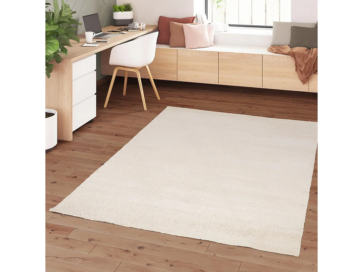 tapis salon 120x170 tissé crème rectangle motif uni ALEGRIA
