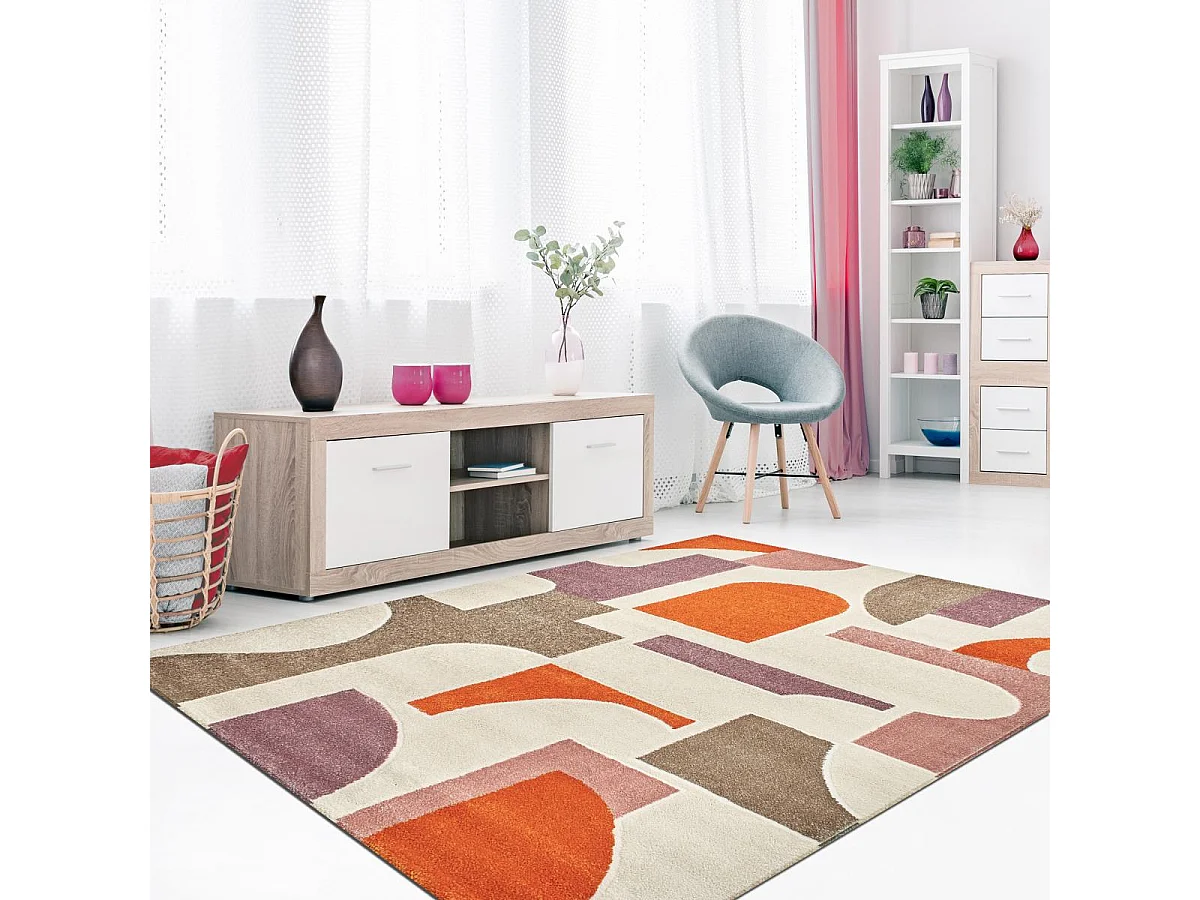 tapis salon 160x230 tissé gris et beige rectangle motif géométrique ECHO 3