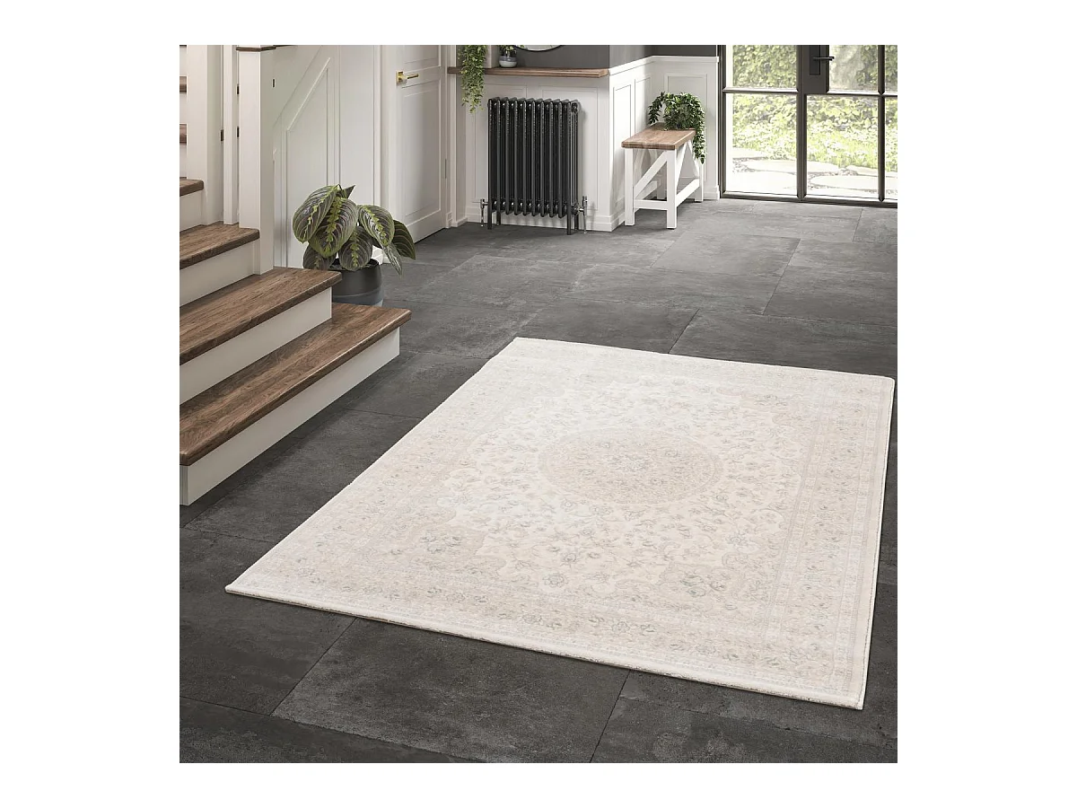 tapis couloir 80x300 tissé crème rectangle motif oriental LUCEN 7