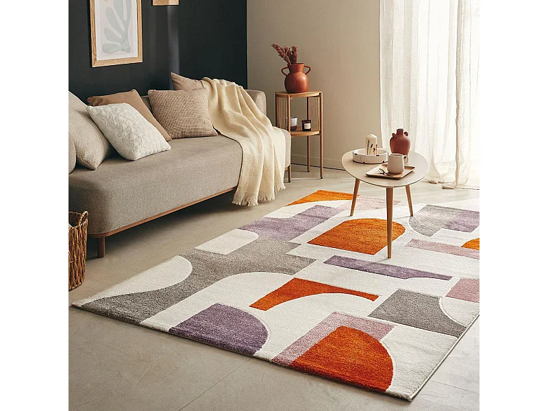 tapis entrée 80x150 tissé gris et beige rectangle motif géométrique ECHO 3