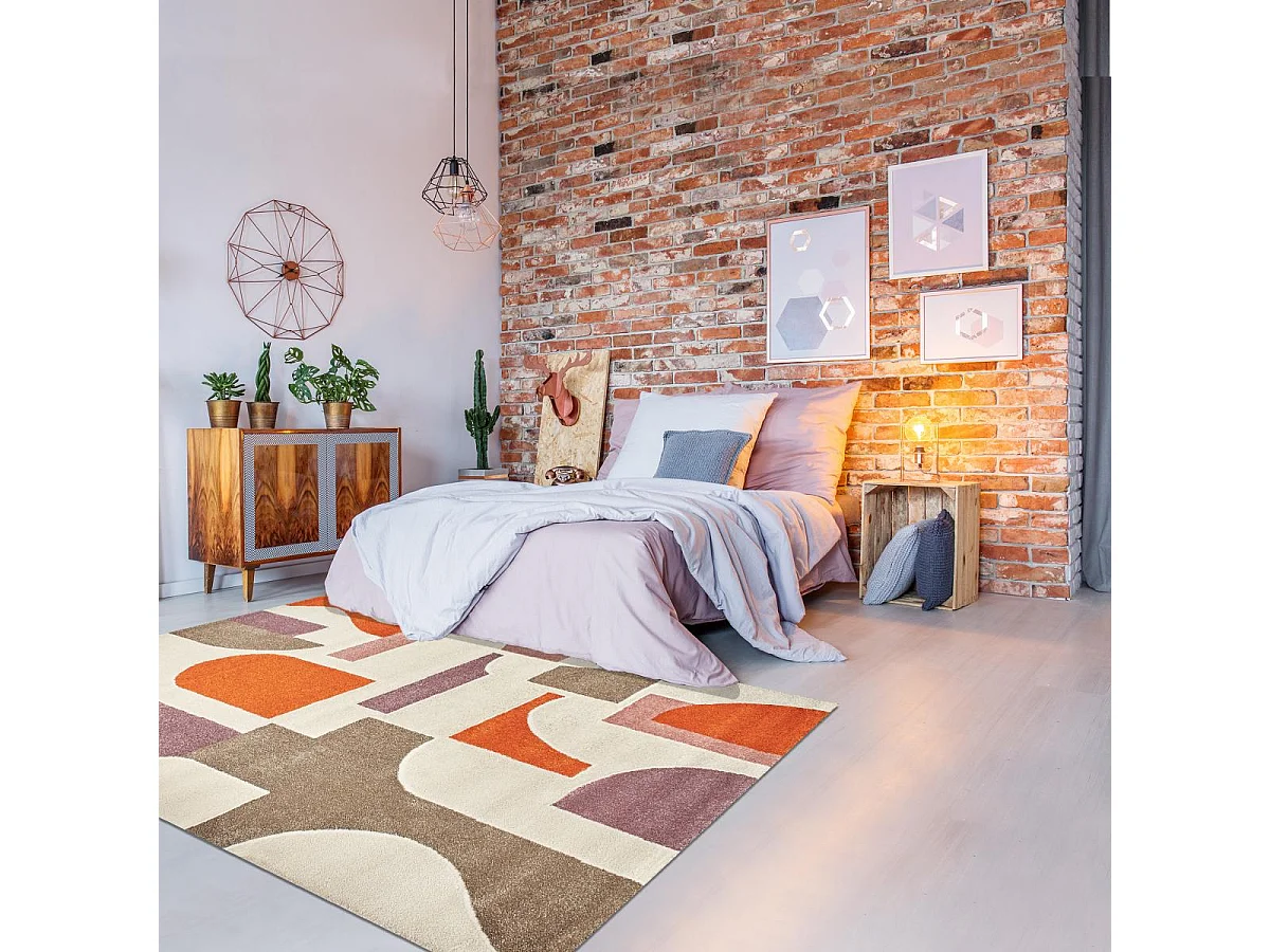 tapis entrée 80x150 tissé gris et beige rectangle motif géométrique ECHO 3