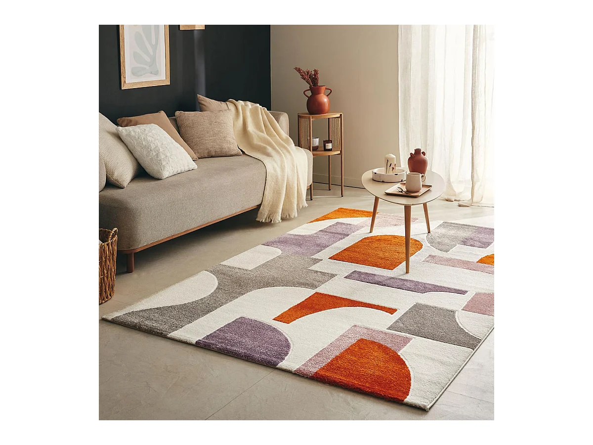 tapis entrée 80x150 tissé gris et beige rectangle motif géométrique ECHO 3