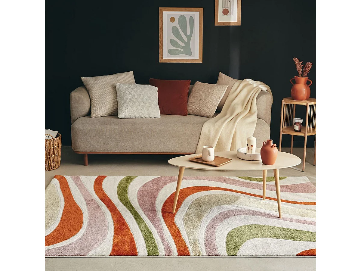 tapis entrée 80x150 tissé gris et beige rectangle motif abstrait ECHO 4