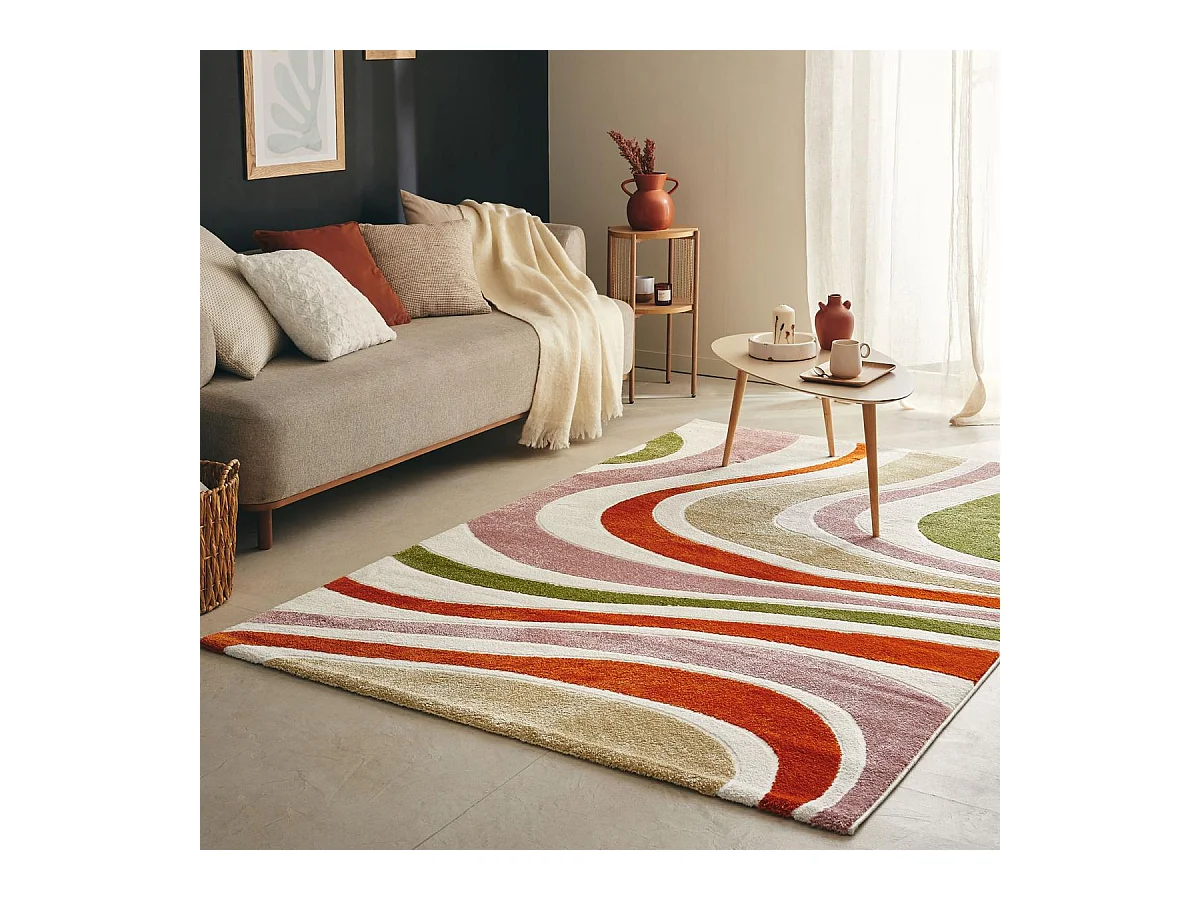 tapis entrée 80x150 tissé gris et beige rectangle motif abstrait ECHO 4