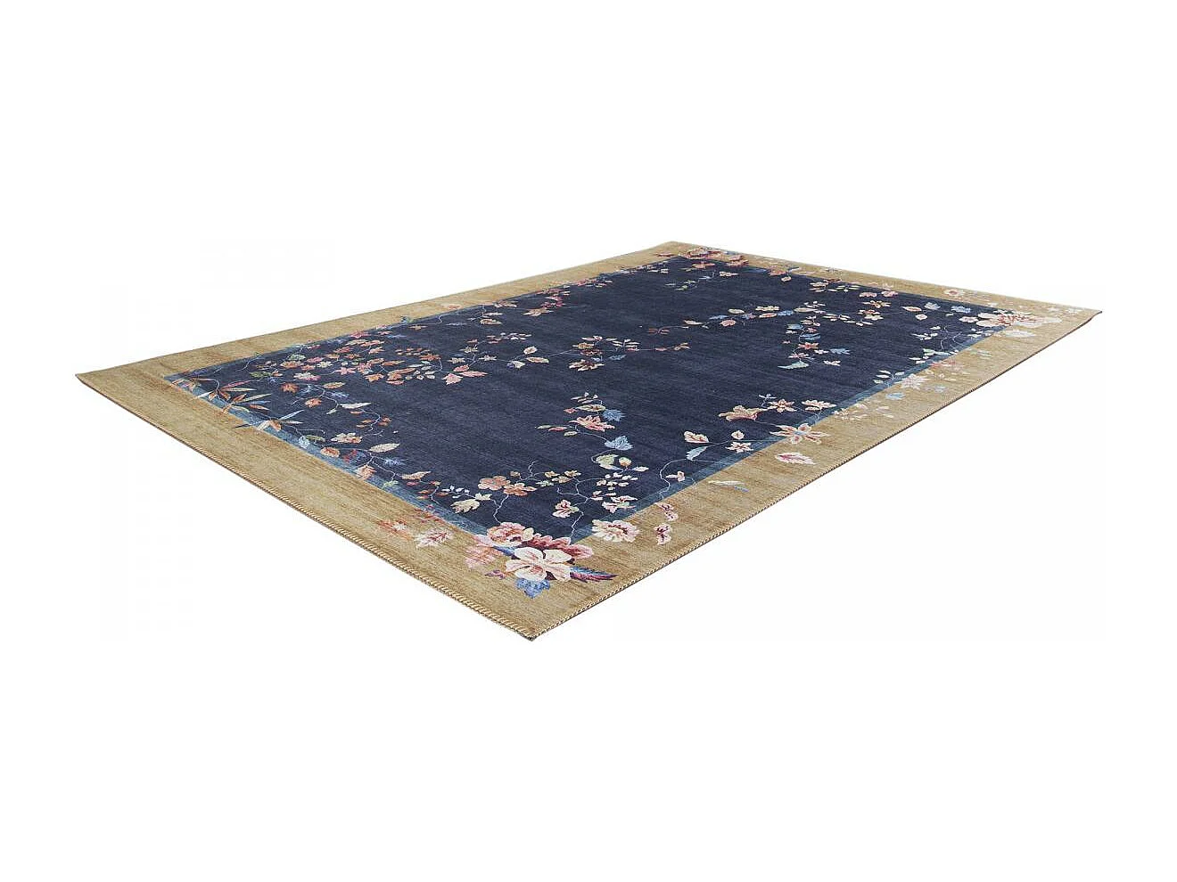 tapis salle à manger 160x230 tissé beige et bleu rectangle motif floral VIVACE 7