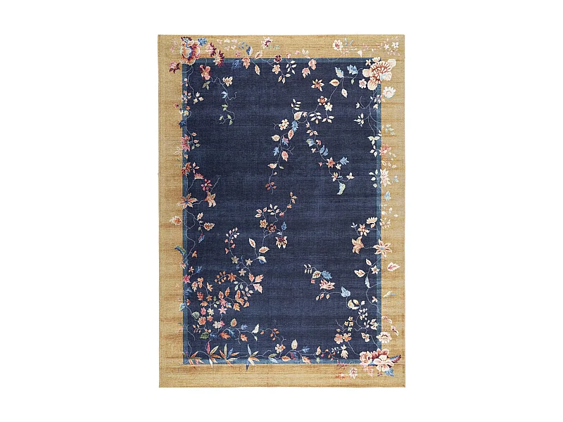 tapis salle à manger 160x230 tissé beige et bleu rectangle motif floral VIVACE 7