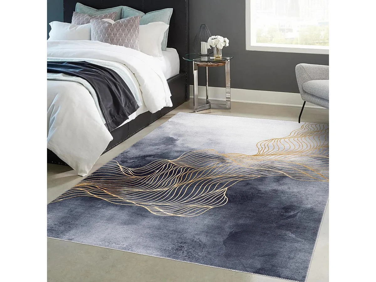 tapis salon 120x170 tissé gris et crème rectangle motif abstrait VIVACE 12