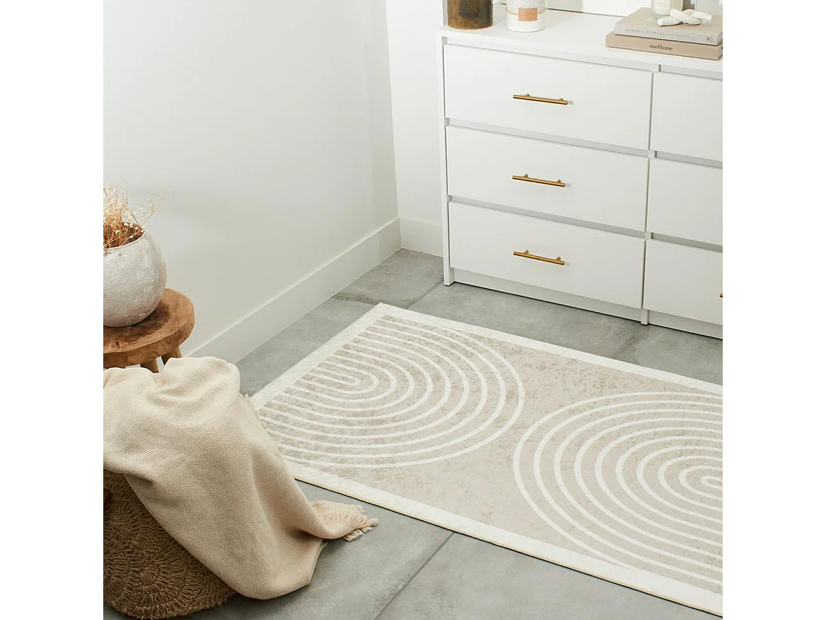 tapis salle à manger 160x230 tissé beige rectangle motif géométrique GUTOPIA