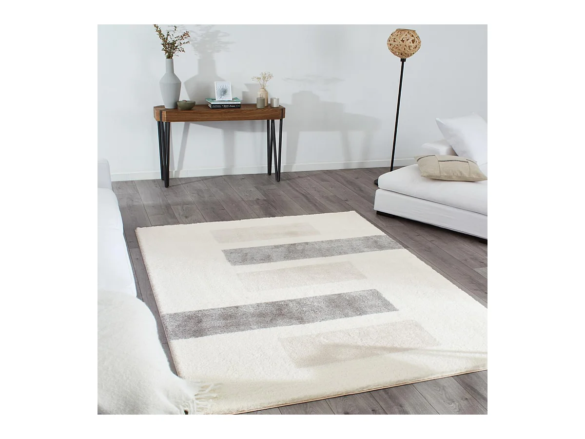 Tapis shaggy 200x290 rectangle tissé marron et gris motif géométrique NUEVO 1