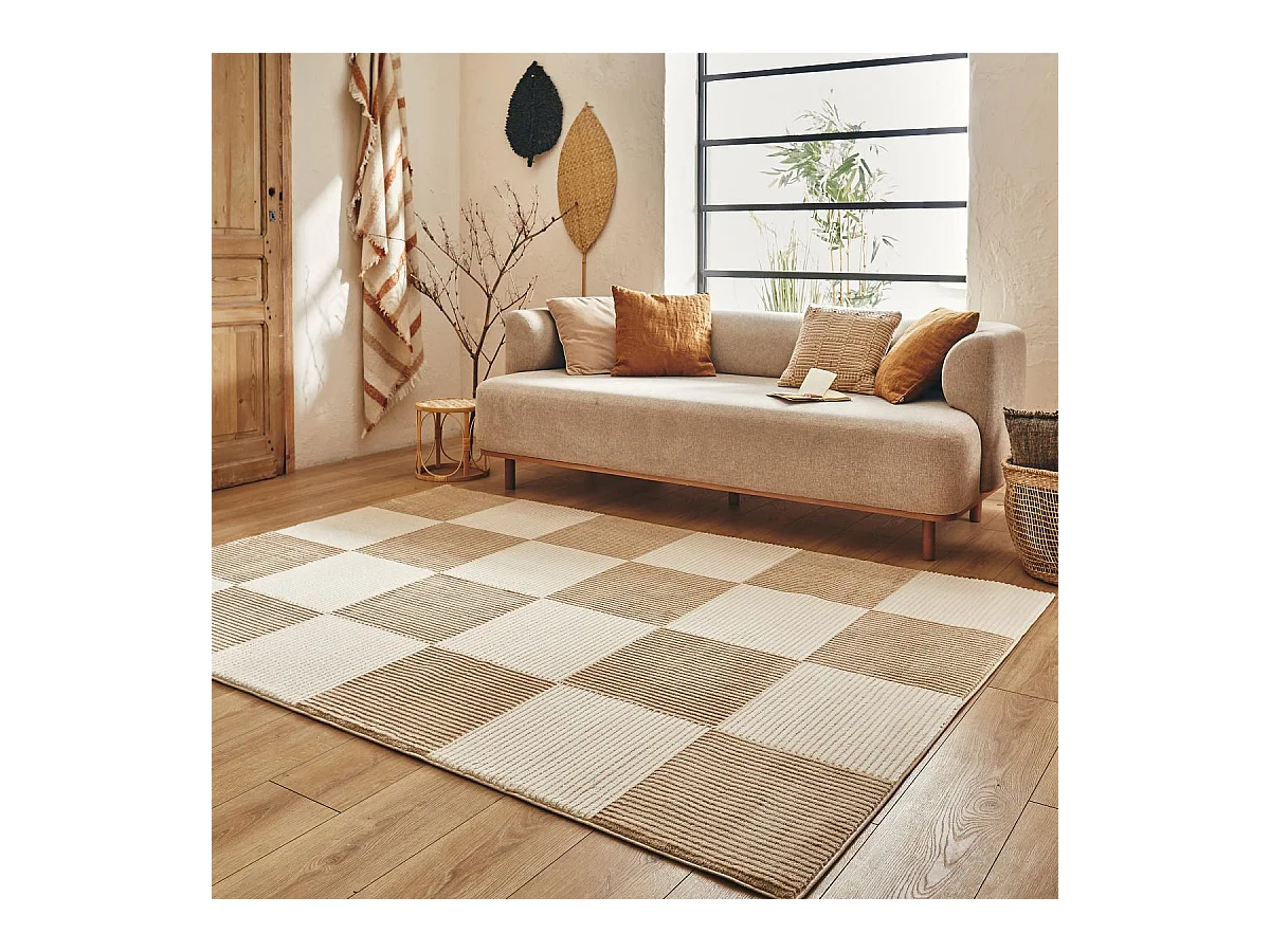 tapis entrée 80x150 tissé crème rectangle motif géométrique LUNKIN 5