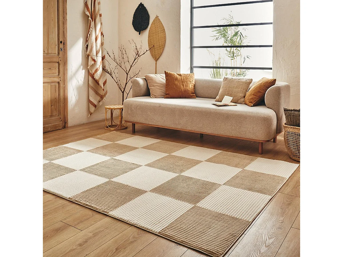 tapis entrée 80x150 tissé crème rectangle motif géométrique LUNKIN 5