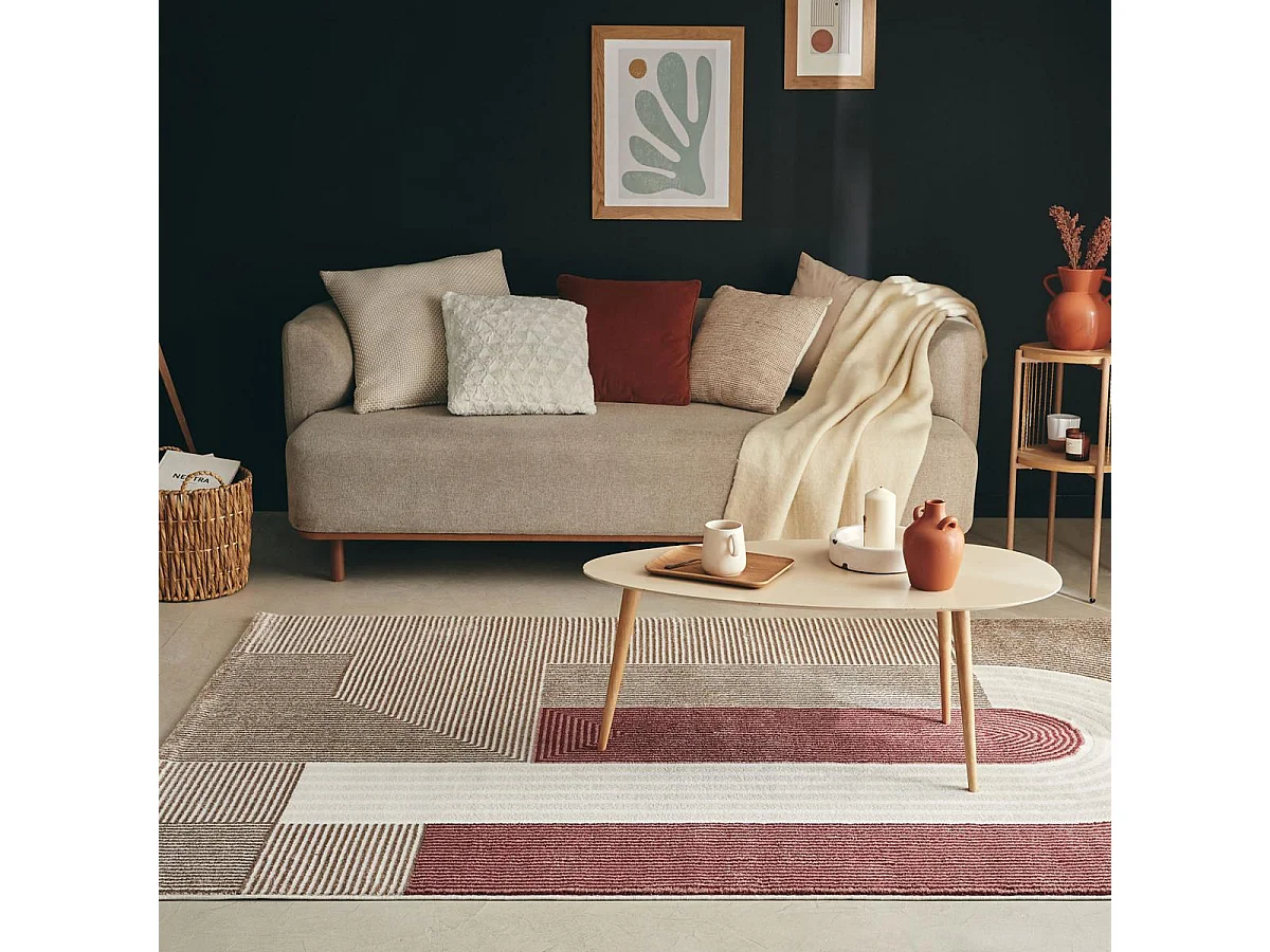 tapis chambre 120x160 tissé mauve et rose rectangle motif géométrique ECHO 2