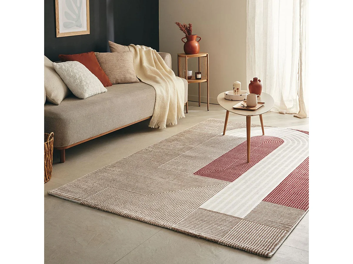 tapis chambre 120x160 tissé mauve et rose rectangle motif géométrique ECHO 2