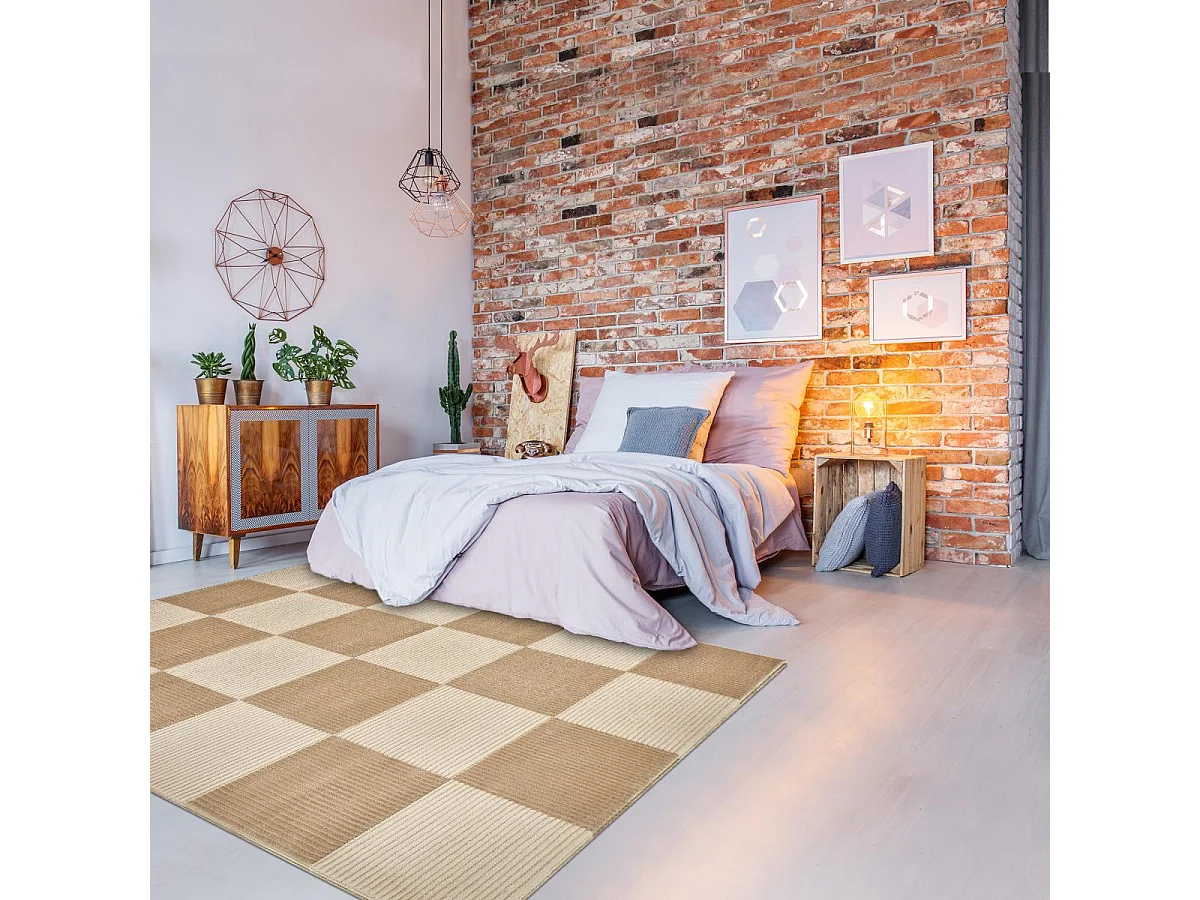 tapis chambre 120x160 tissé crème rectangle motif géométrique LUNKIN 5