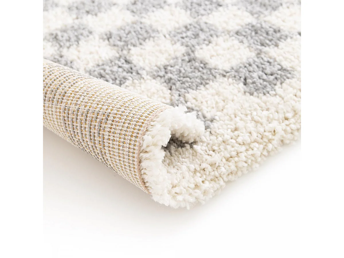 Tapis shaggy 200x290 rectangle tissé gris et beige motif géométrique AVANTE