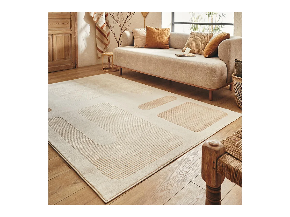 tapis chambre 120x160 tissé crème rectangle motif géométrique LUNKIN 4