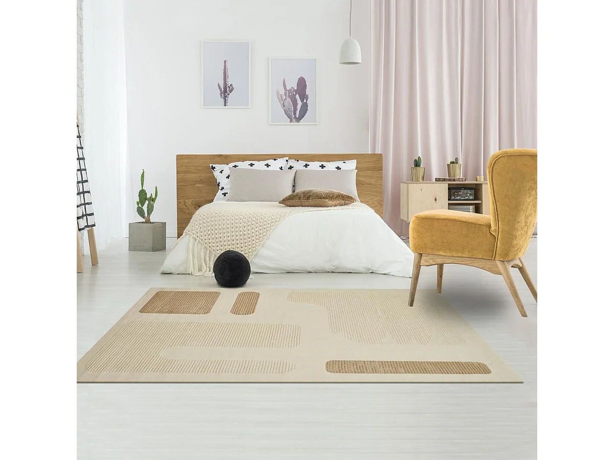 tapis chambre 120x160 tissé crème rectangle motif géométrique LUNKIN 4