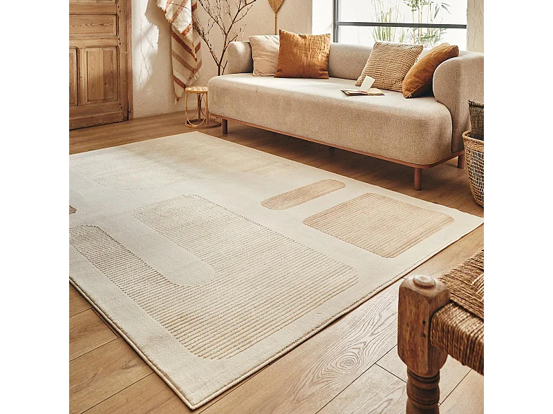 tapis chambre 120x160 tissé crème rectangle motif géométrique LUNKIN 4