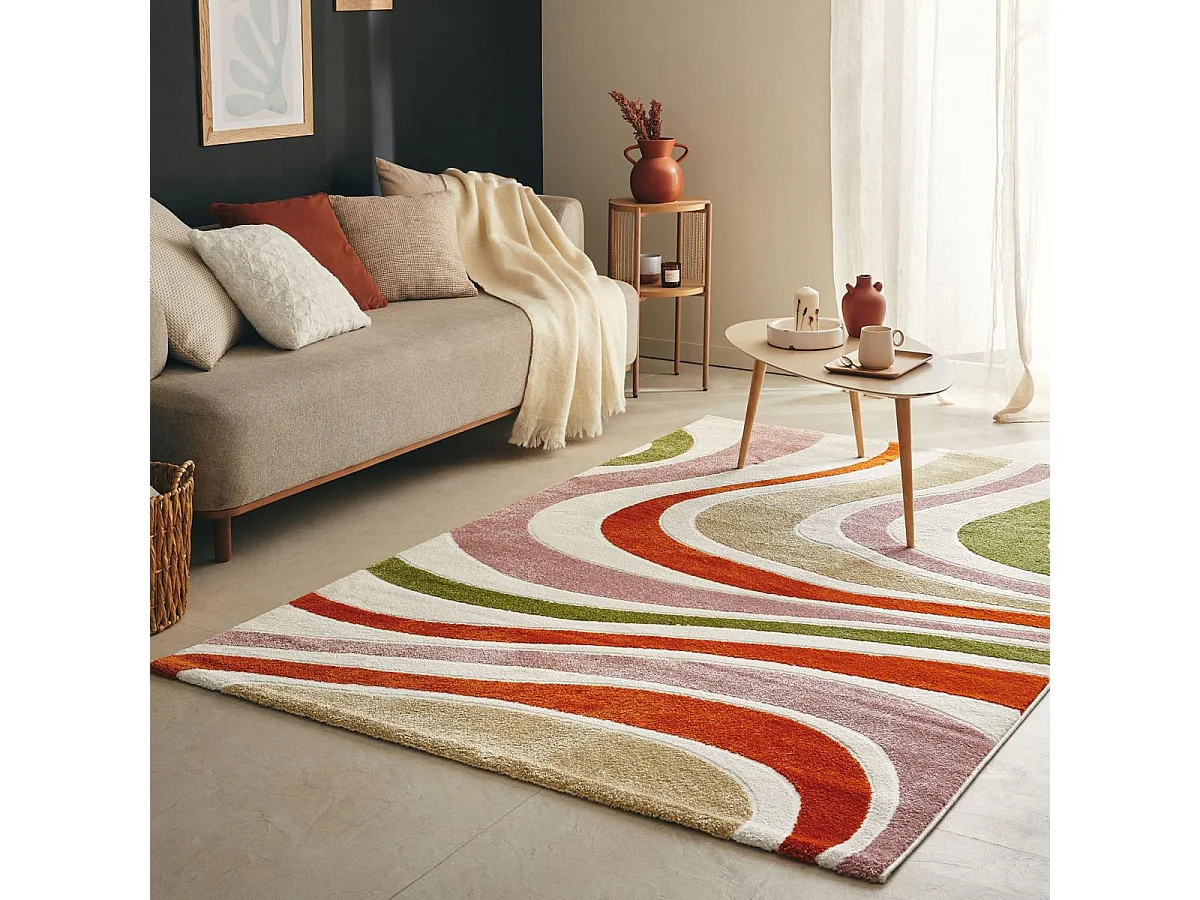 tapis salle à manger 200x290 tissé gris et beige rectangle motif abstrait ECHO 4