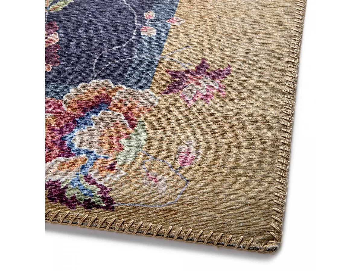 tapis salon 120x170 tissé beige et bleu rectangle motif floral VIVACE 7