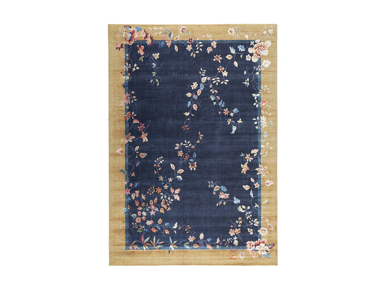 tapis salon 120x170 tissé beige et bleu rectangle motif floral VIVACE 7