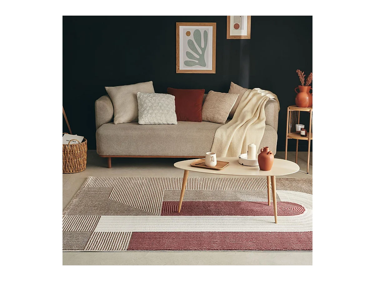 tapis entrée 80x150 tissé mauve et rose rectangle motif géométrique ECHO 2