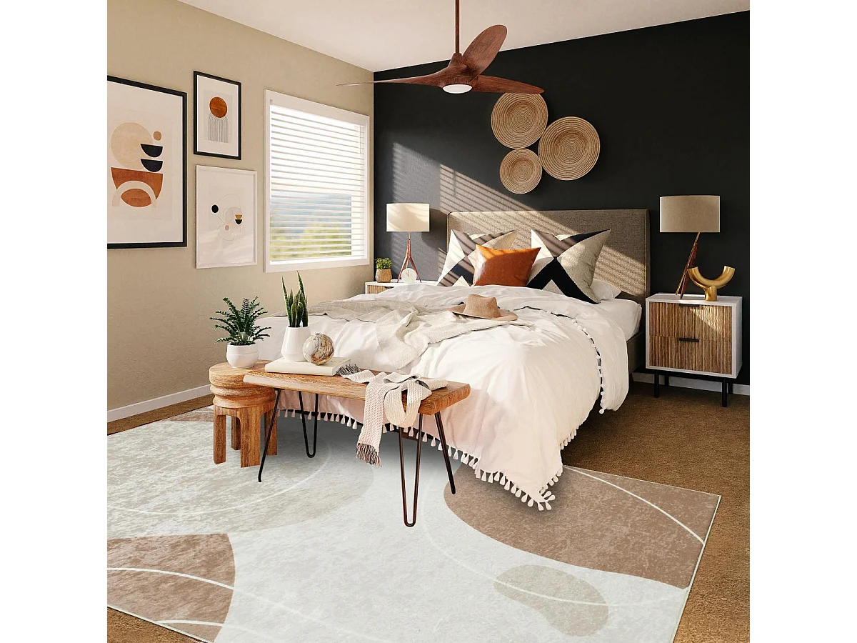 tapis entrée 80x150 tissé marron et crème rectangle motif abstrait GUTOPIA 1