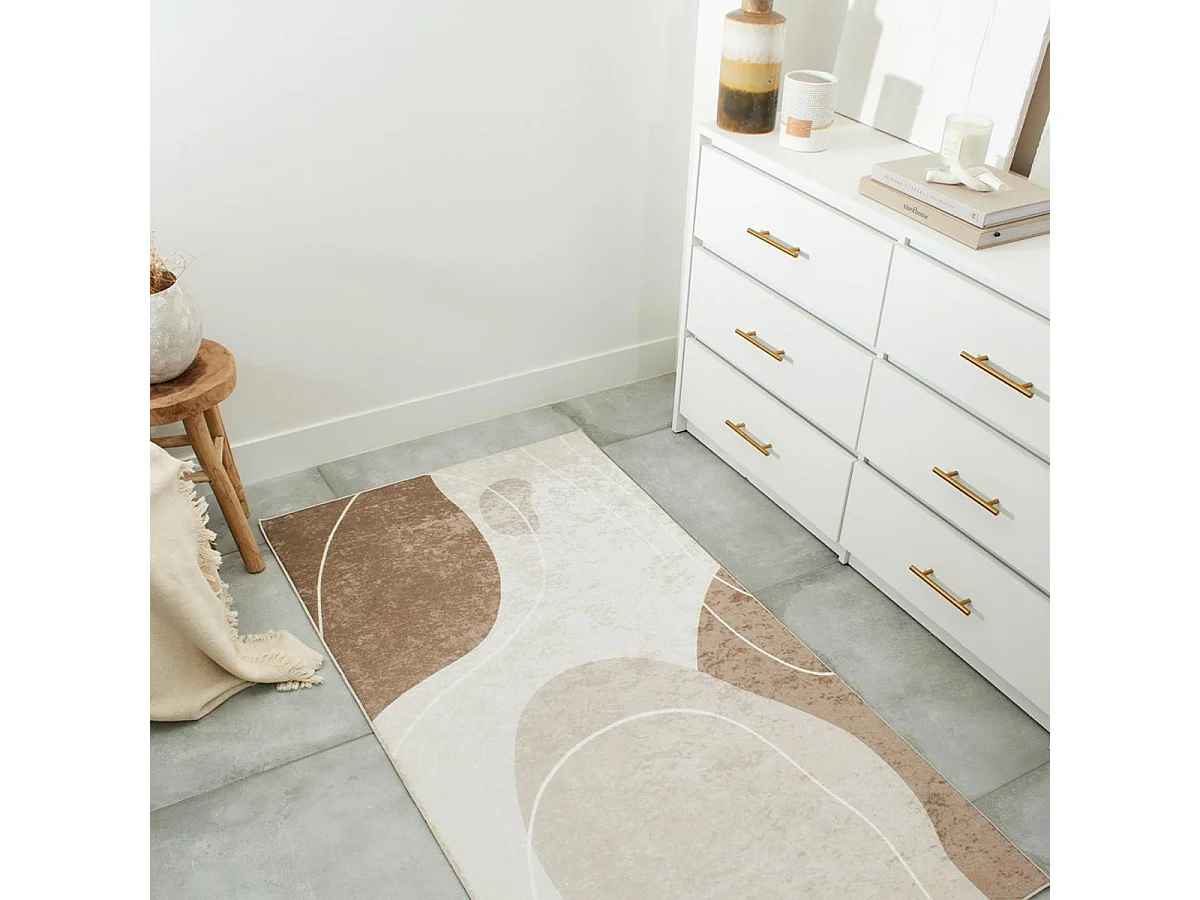 tapis entrée 80x150 tissé marron et crème rectangle motif abstrait GUTOPIA 1