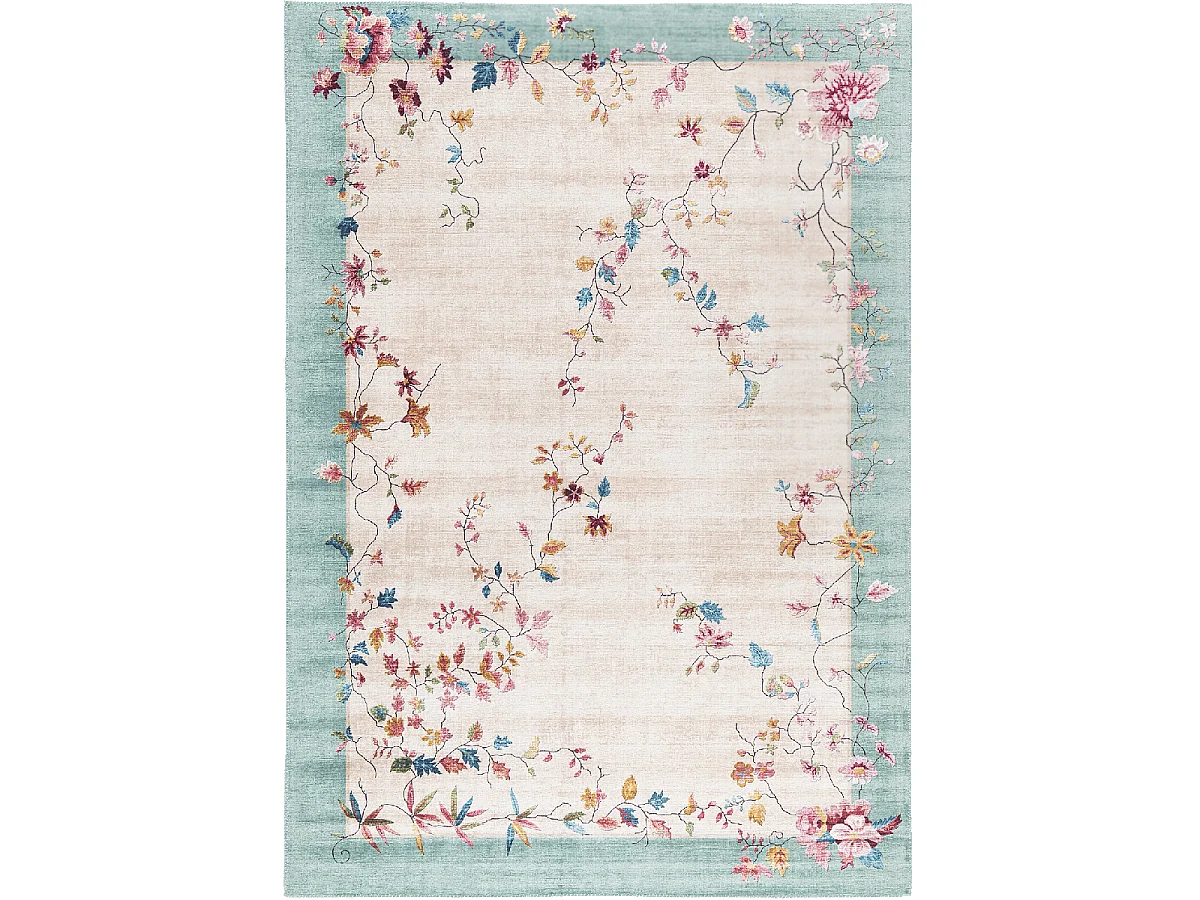 tapis grand salon 200x290 tissé rose et bleu rectangle motif floral VIVACE 7