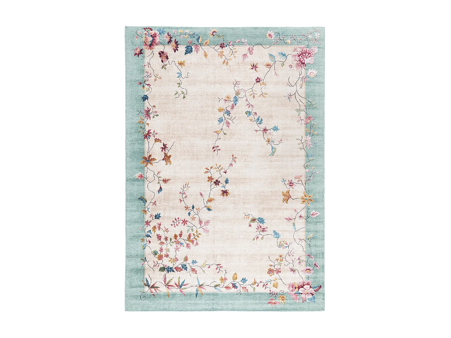tapis grand salon 200x290 tissé rose et bleu rectangle motif floral VIVACE 7