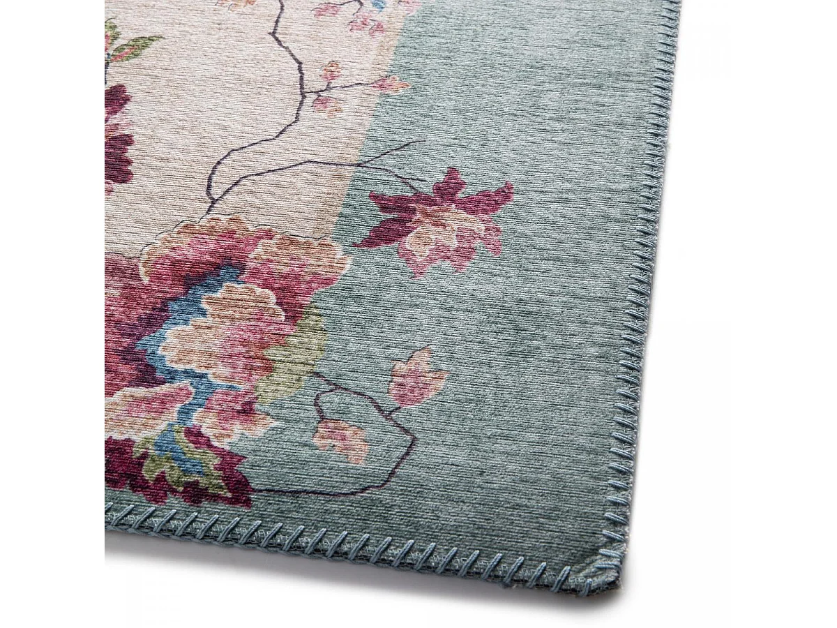 tapis salle à manger 160x230 tissé rose et bleu rectangle motif floral VIVACE 7