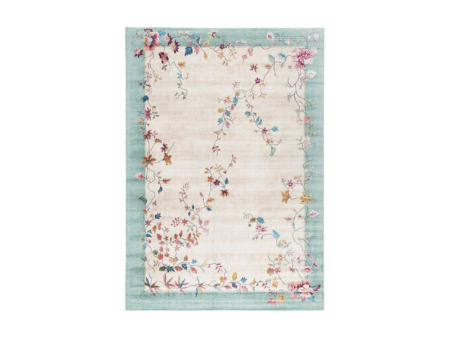 tapis salle à manger 160x230 tissé rose et bleu rectangle motif floral VIVACE 7