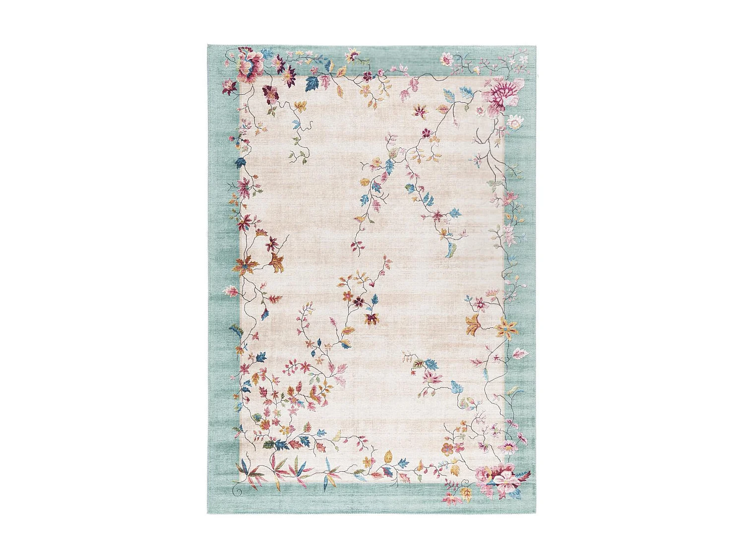 tapis salle à manger 160x230 tissé rose et bleu rectangle motif floral VIVACE 7