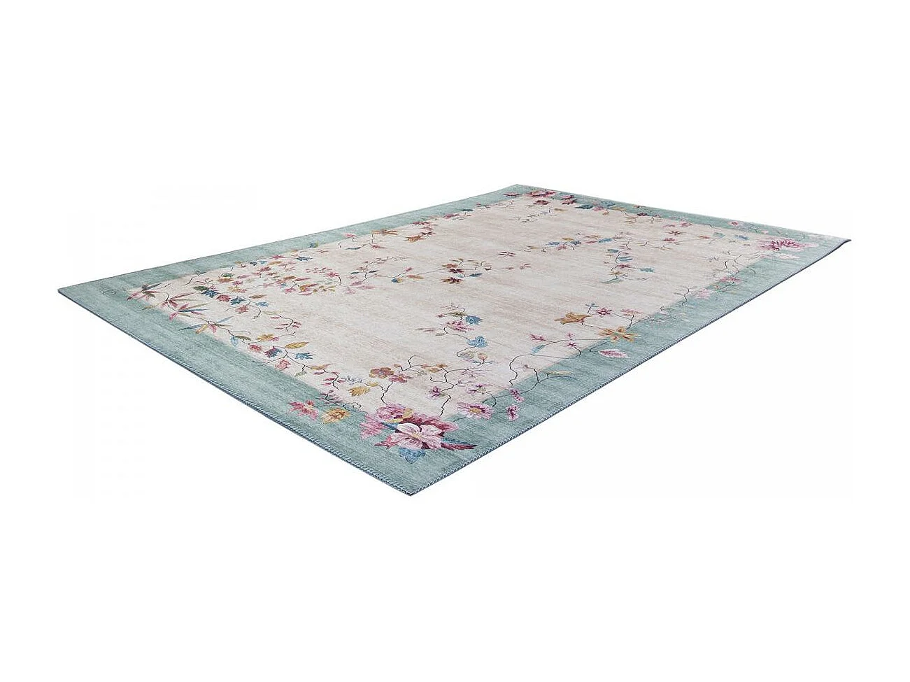 tapis salle à manger 160x230 tissé rose et bleu rectangle motif floral VIVACE 7