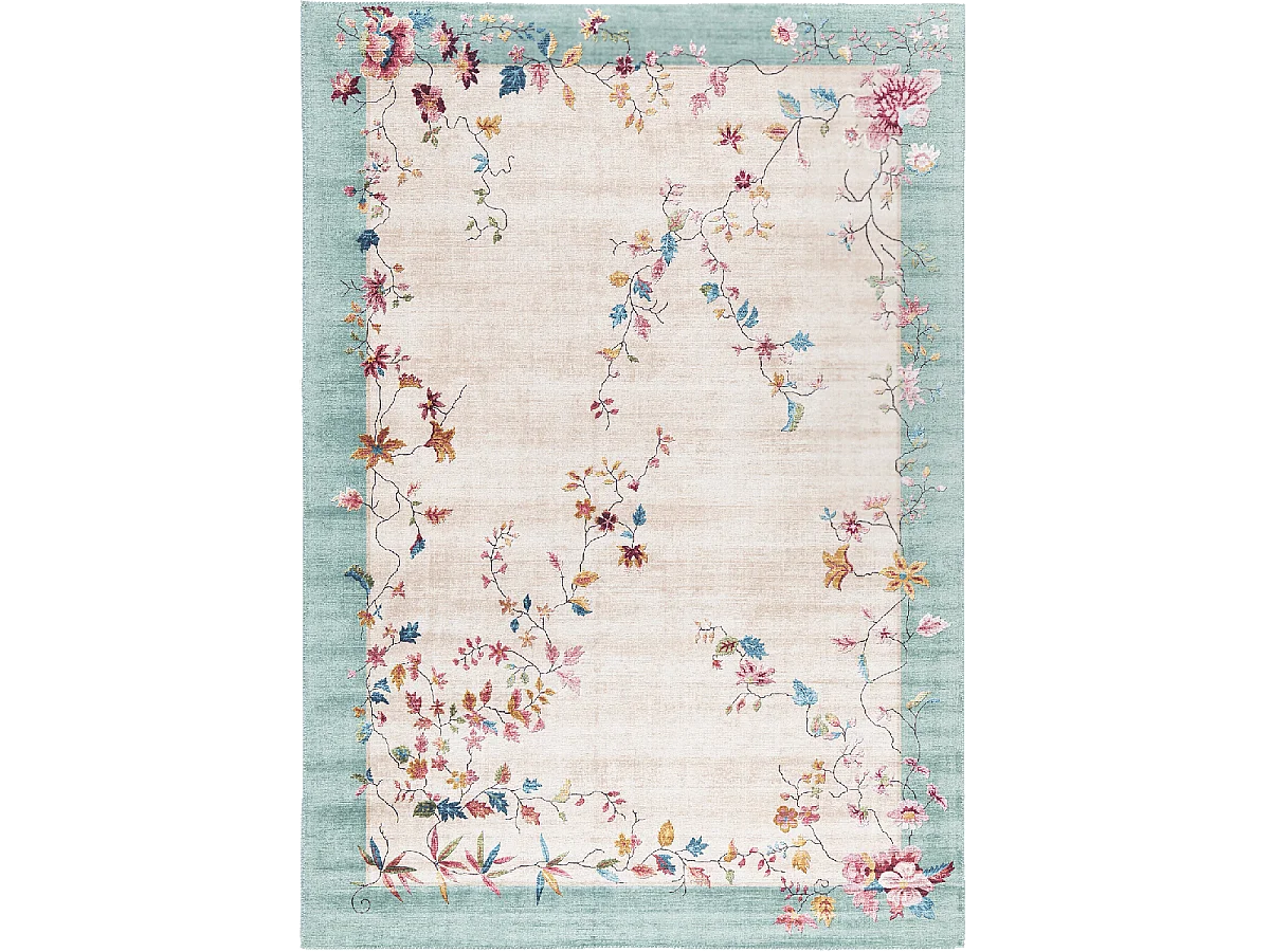 tapis salle à manger 160x230 tissé rose et bleu rectangle motif floral VIVACE 7