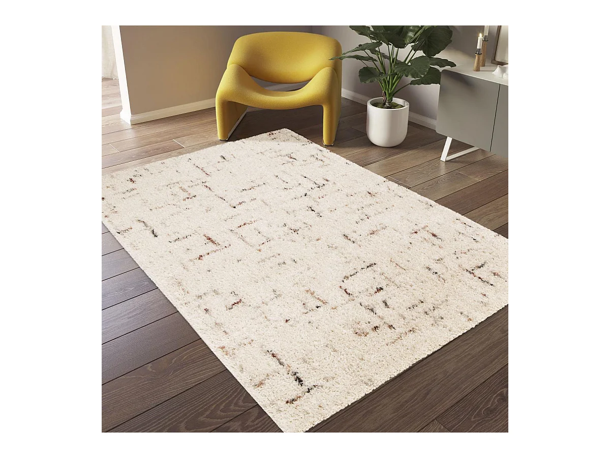 Tapis shaggy 80x150 rectangle tissé crème motif faux uni CROMA 9