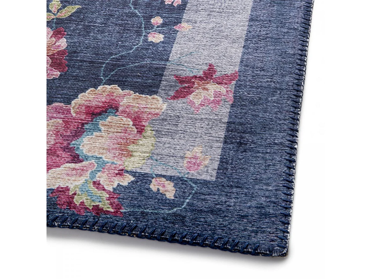 tapis grand salon 200x290 tissé bleu et rose rectangle motif floral VIVACE 8
