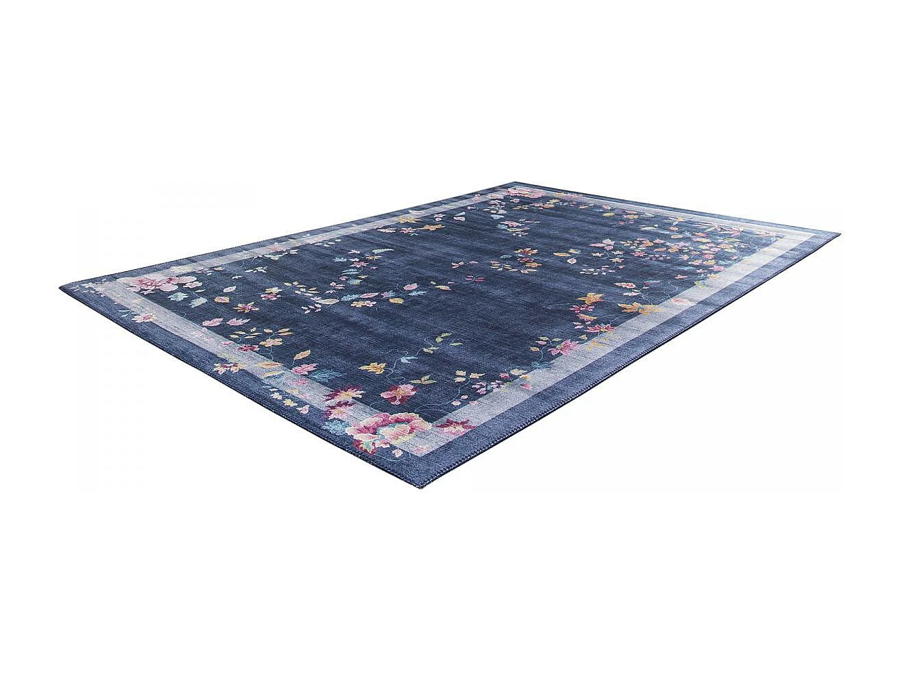 tapis grand salon 200x290 tissé bleu et rose rectangle motif floral VIVACE 8