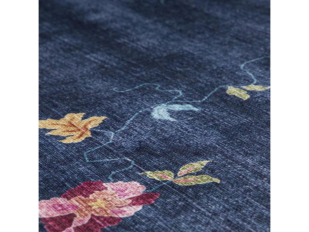 tapis grand salon 200x290 tissé bleu et rose rectangle motif floral VIVACE 8