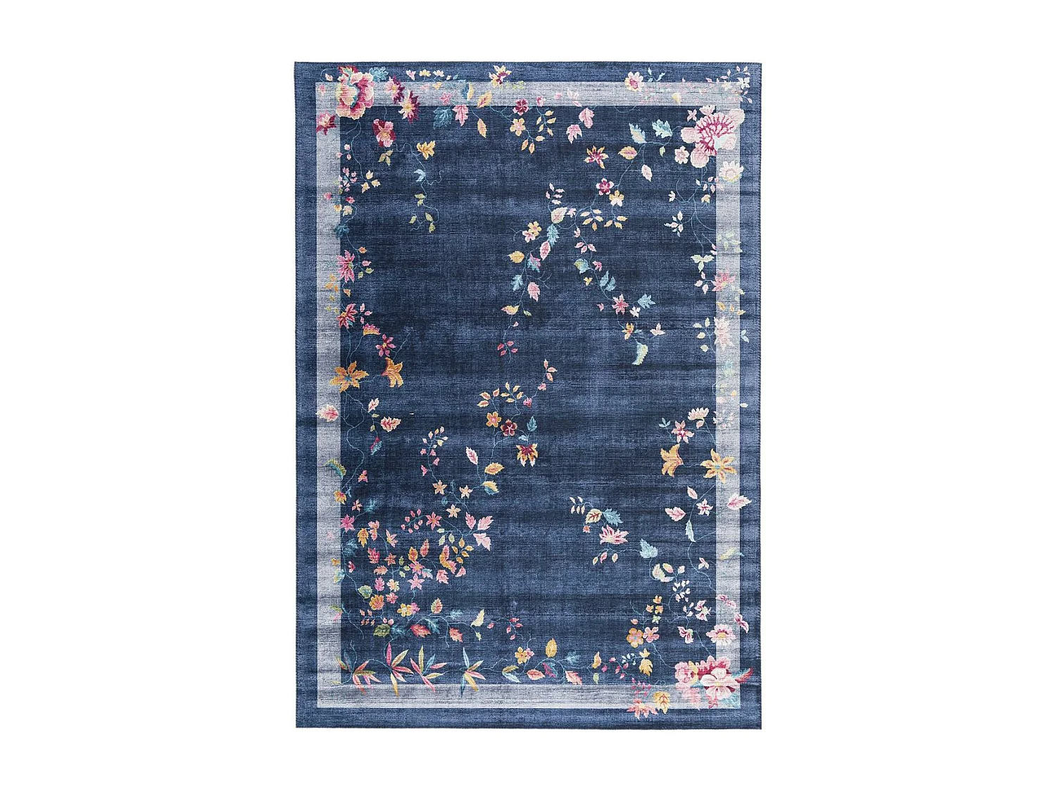 tapis grand salon 200x290 tissé bleu et rose rectangle motif floral VIVACE 8