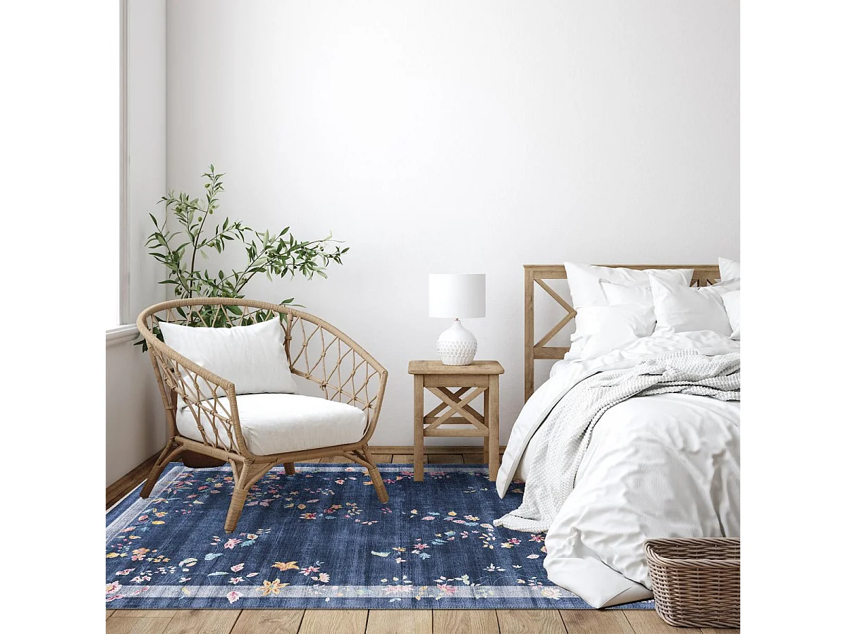 tapis grand salon 200x290 tissé bleu et rose rectangle motif floral VIVACE 8