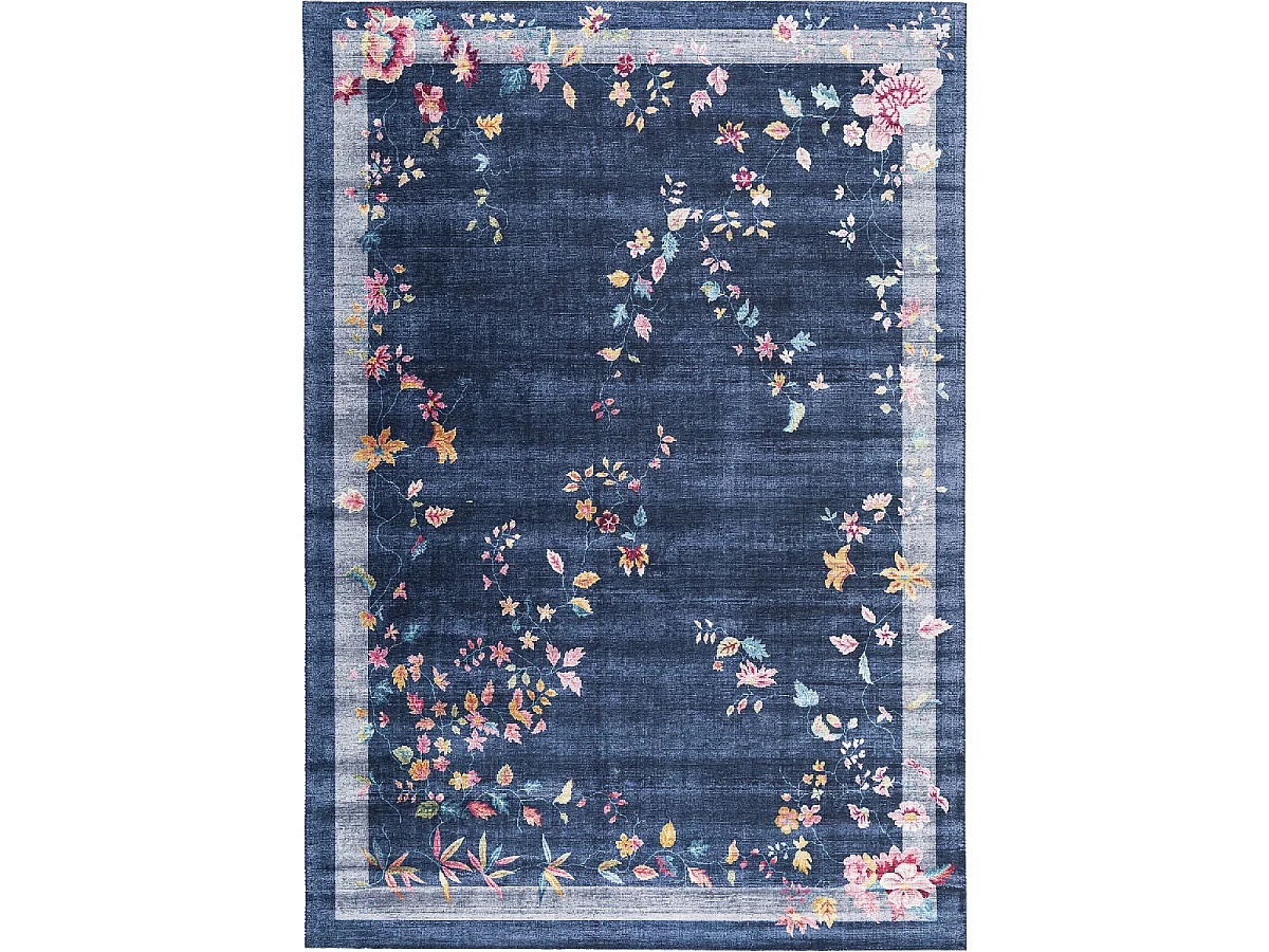 tapis grand salon 200x290 tissé bleu et rose rectangle motif floral VIVACE 8