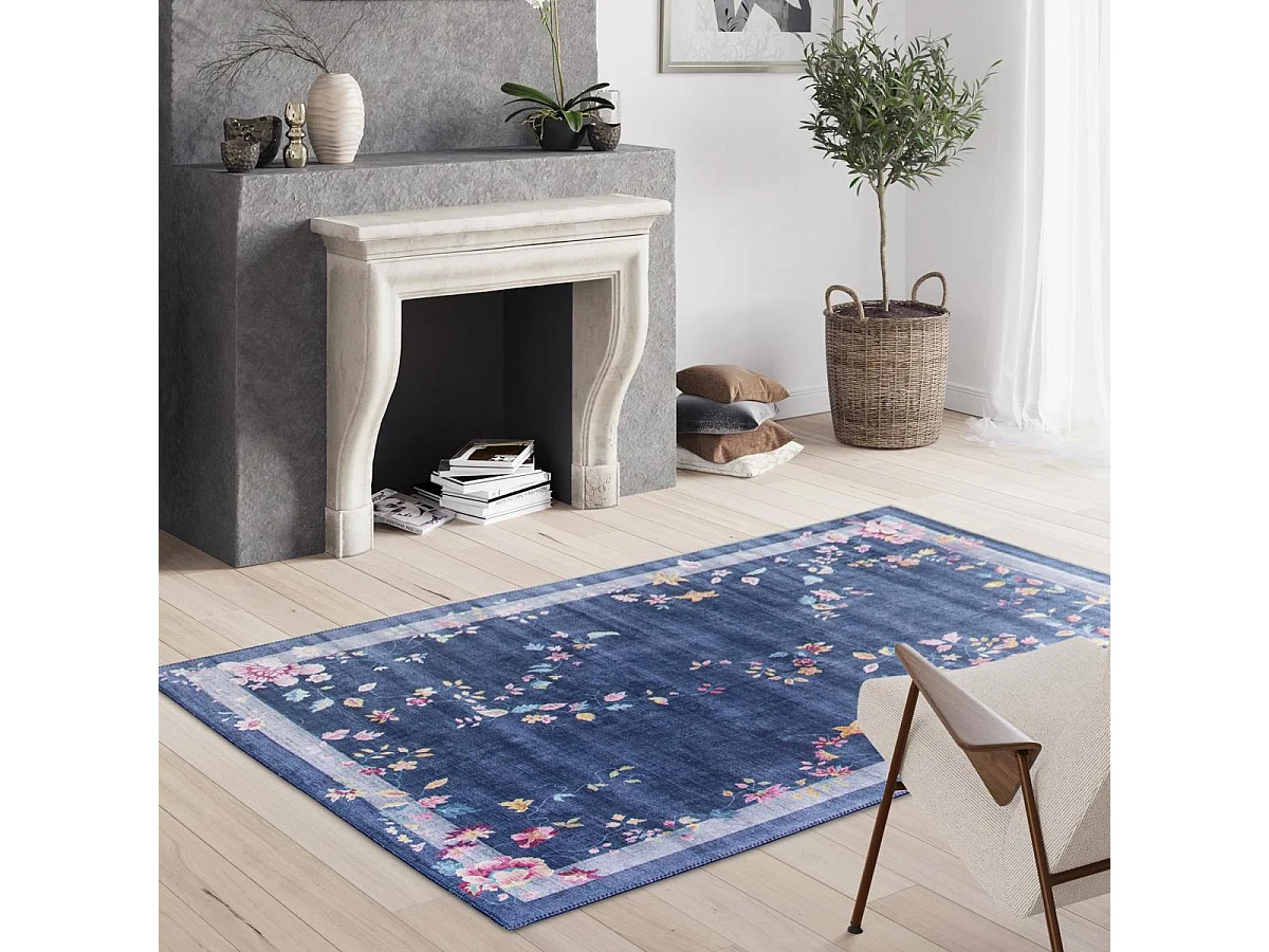 tappeto da soggiorno grande 200x290 tessuto rettangolare blu e rosa motivo floreale VIVACE 8