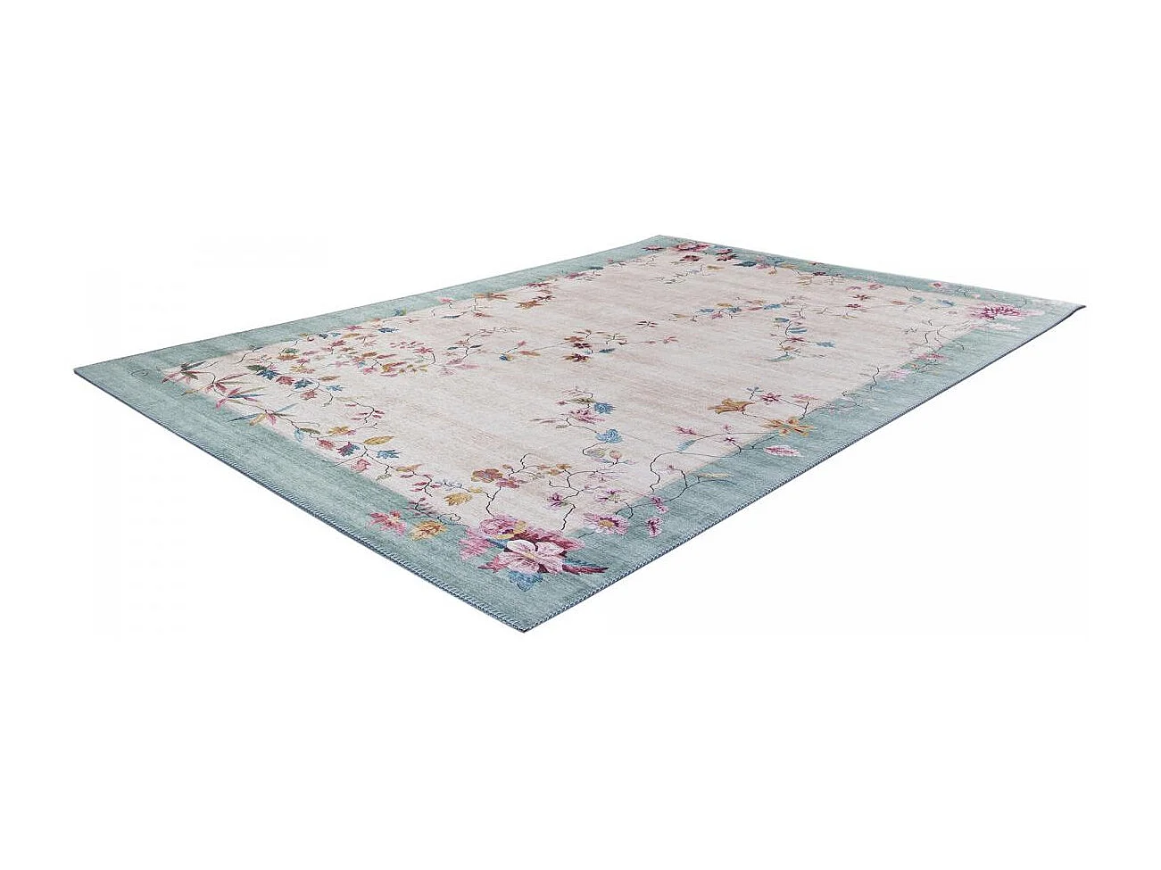 tapis salon 120x170 tissé rose et bleu rectangle motif floral VIVACE 7