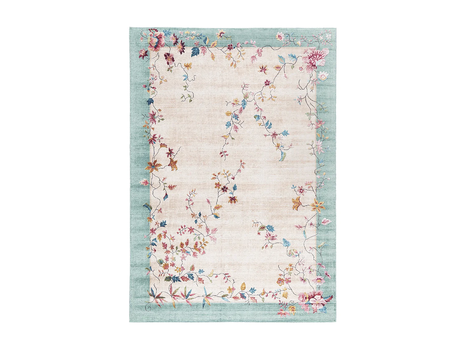 tapis salon 120x170 tissé rose et bleu rectangle motif floral VIVACE 7