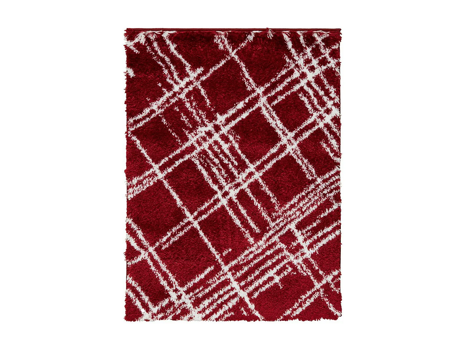 Tapis shaggy 80x300 rectangle tissé rouge et blanc motif géométrique EMBER 1