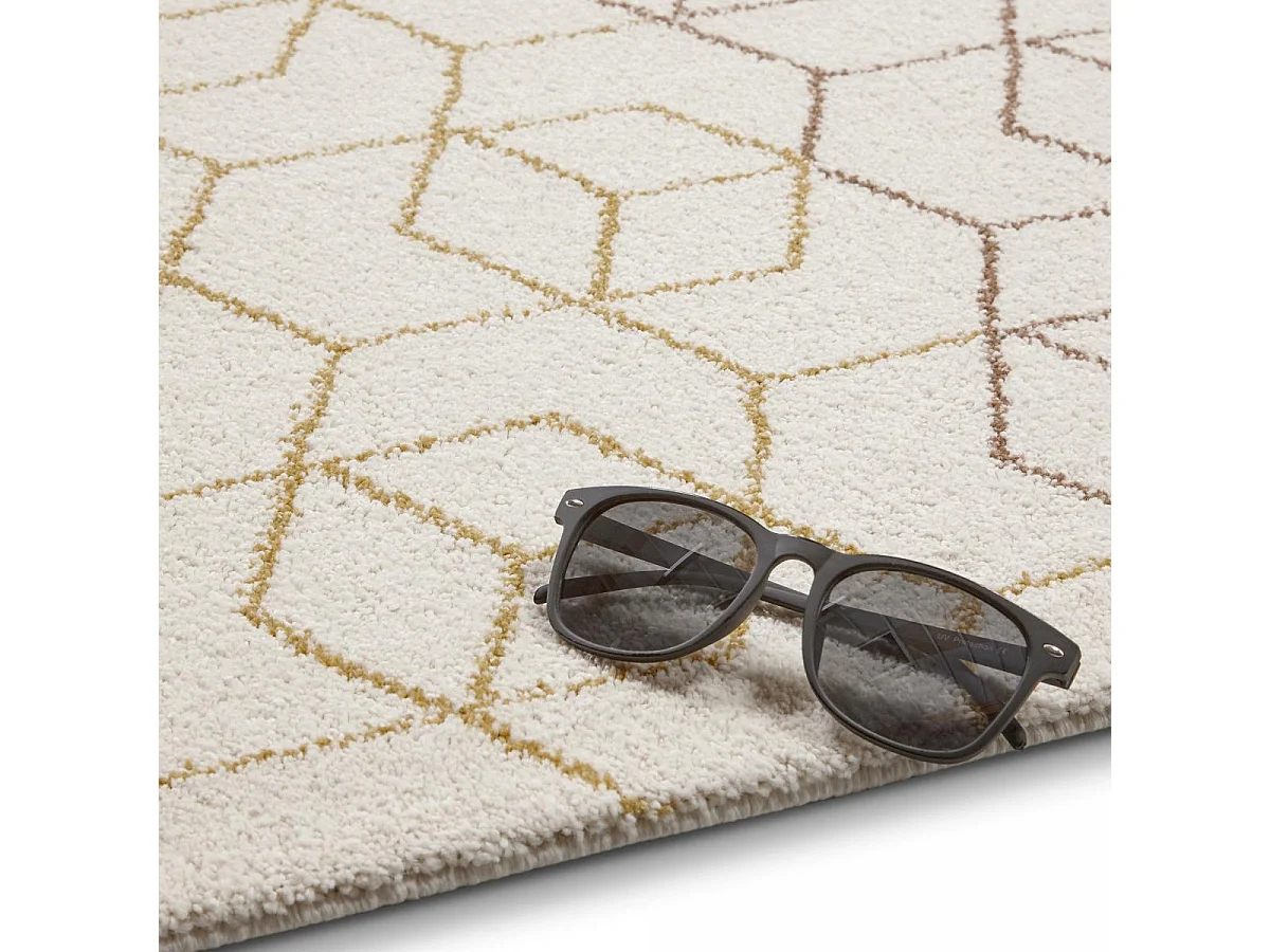 tapis chambre 80x150 tissé beige et jaune rectangle motif géométrique BELLA 3