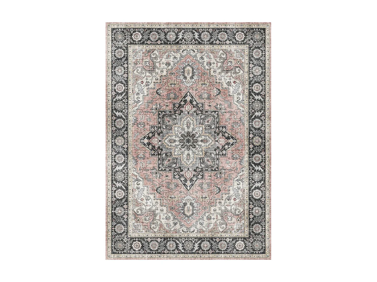 tapis salle à manger 160x230 tissé rose et gris rectangle motif oriental