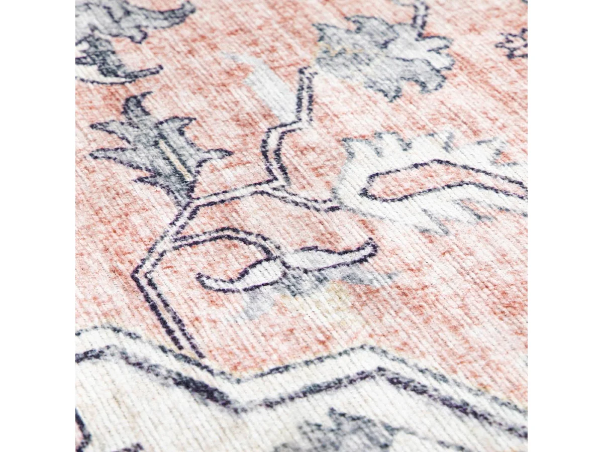 tapis salle à manger 160x230 tissé rose et gris rectangle motif oriental