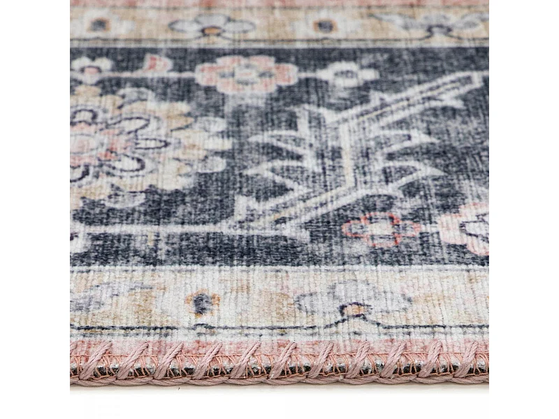 tapis salle à manger 160x230 tissé rose et gris rectangle motif oriental